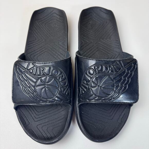 Nike Air Jordan Hydro 7 Slide Mens Size 11 Triple Black Slip On Logo Strap - Picture 2 of 9